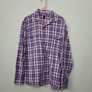 Gap Men's Size XL Long Sleeve Button Up Shirt Blue Red Plaid Casual‎ Western Top